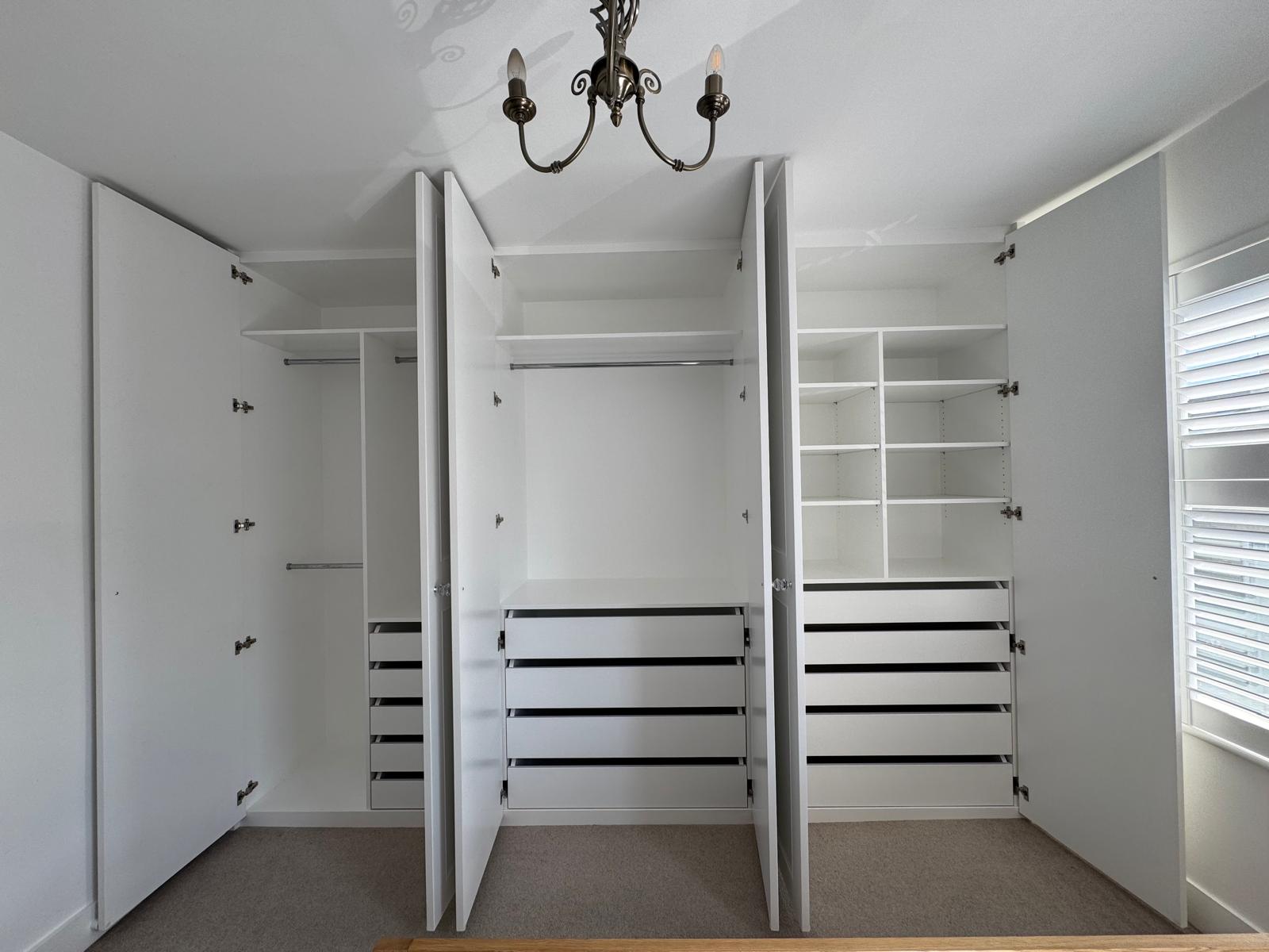 Custom fitted wardrobe with shoe storage and drawers in Windsor