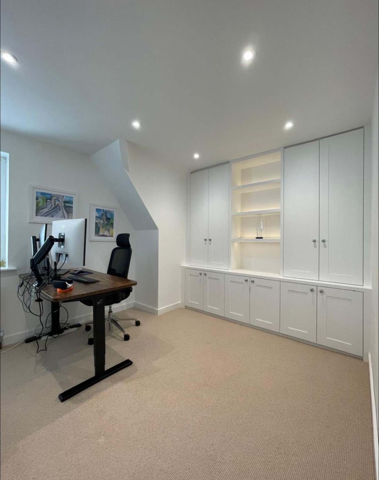 Custom fitted home office desk with shelving in Berkshire