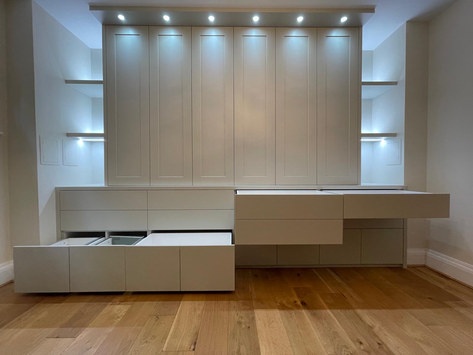 Bespoke fitted home study with matching storage units in Berkshire