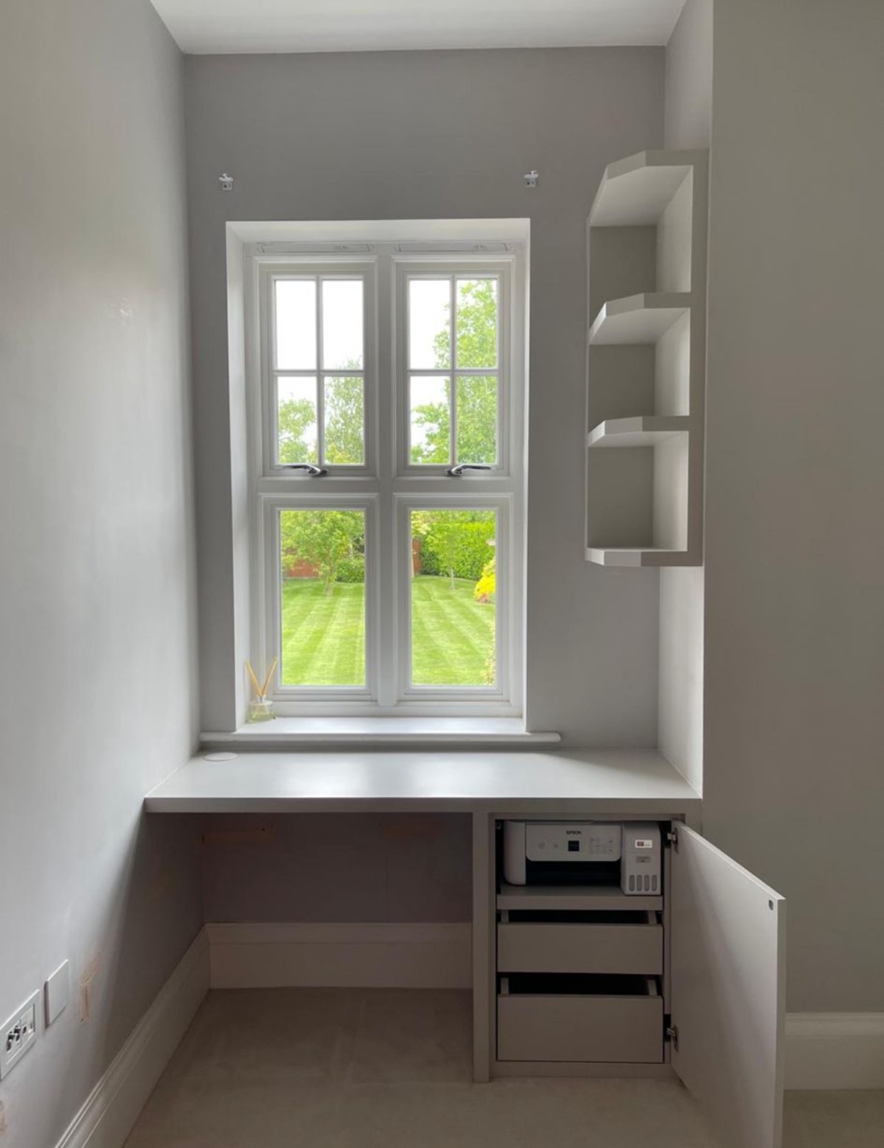 Bespoke fitted study furniture with integrated storage in Windsor home