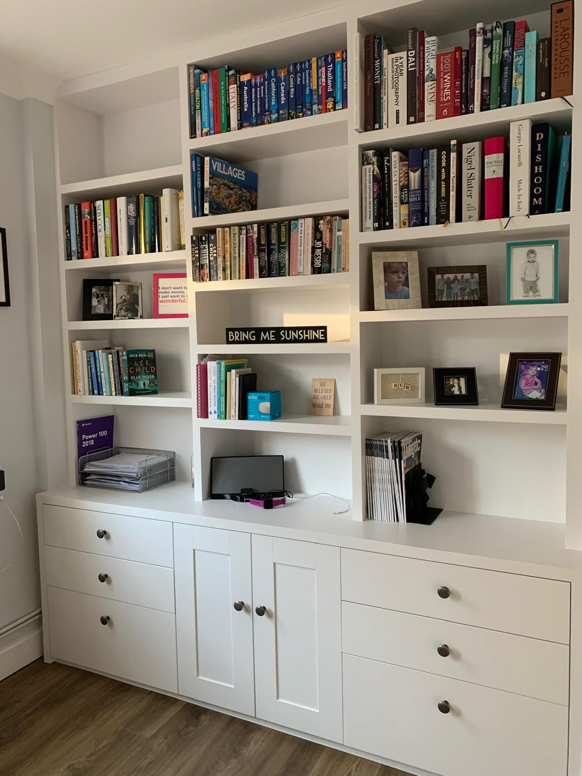 Fitted alcove desk with overhead storage in Maidenhead