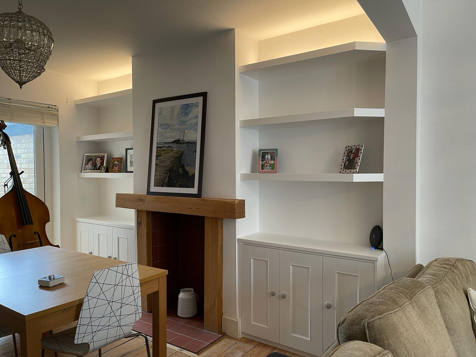 Bespoke fitted living room cabinetry in Windsor home