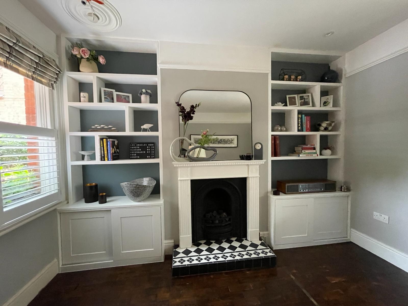 Custom fitted alcove storage in Berkshire living room