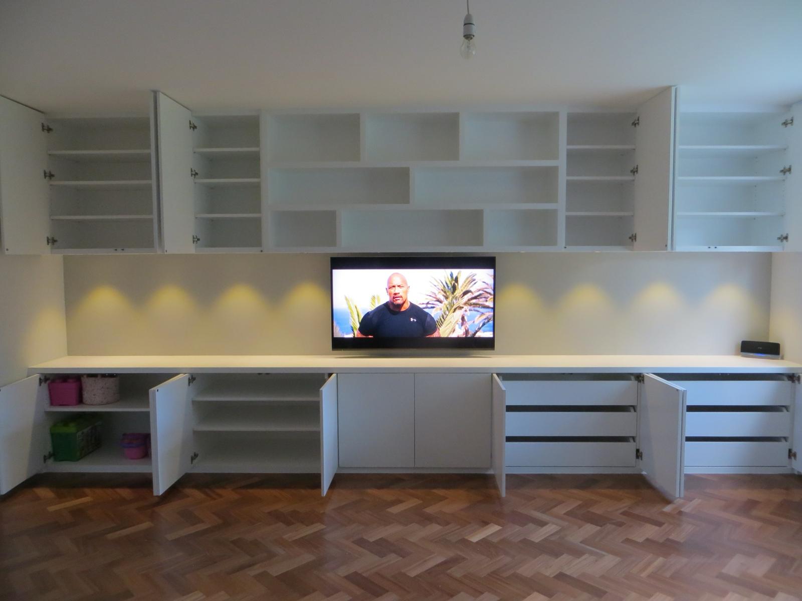 Bespoke painted alcove cabinets with open shelving in Maidenhead