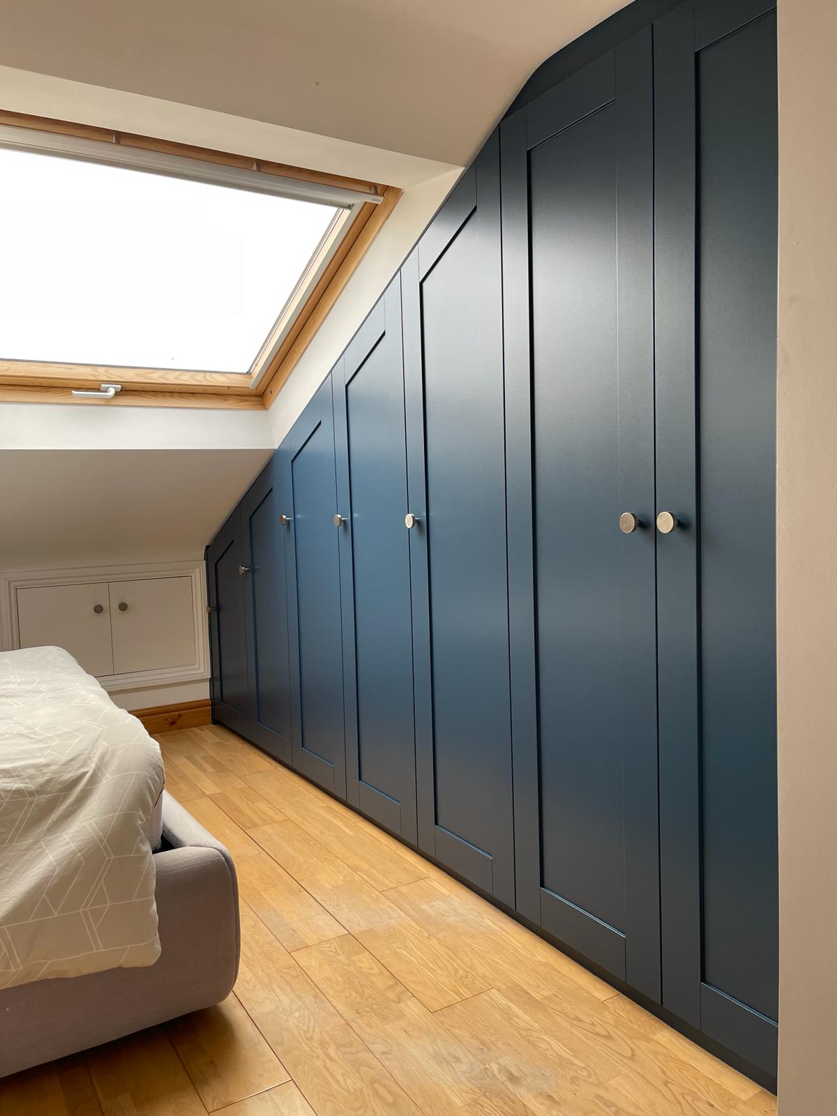 Fitted loft office with built-in desk and shelving in Maidenhead